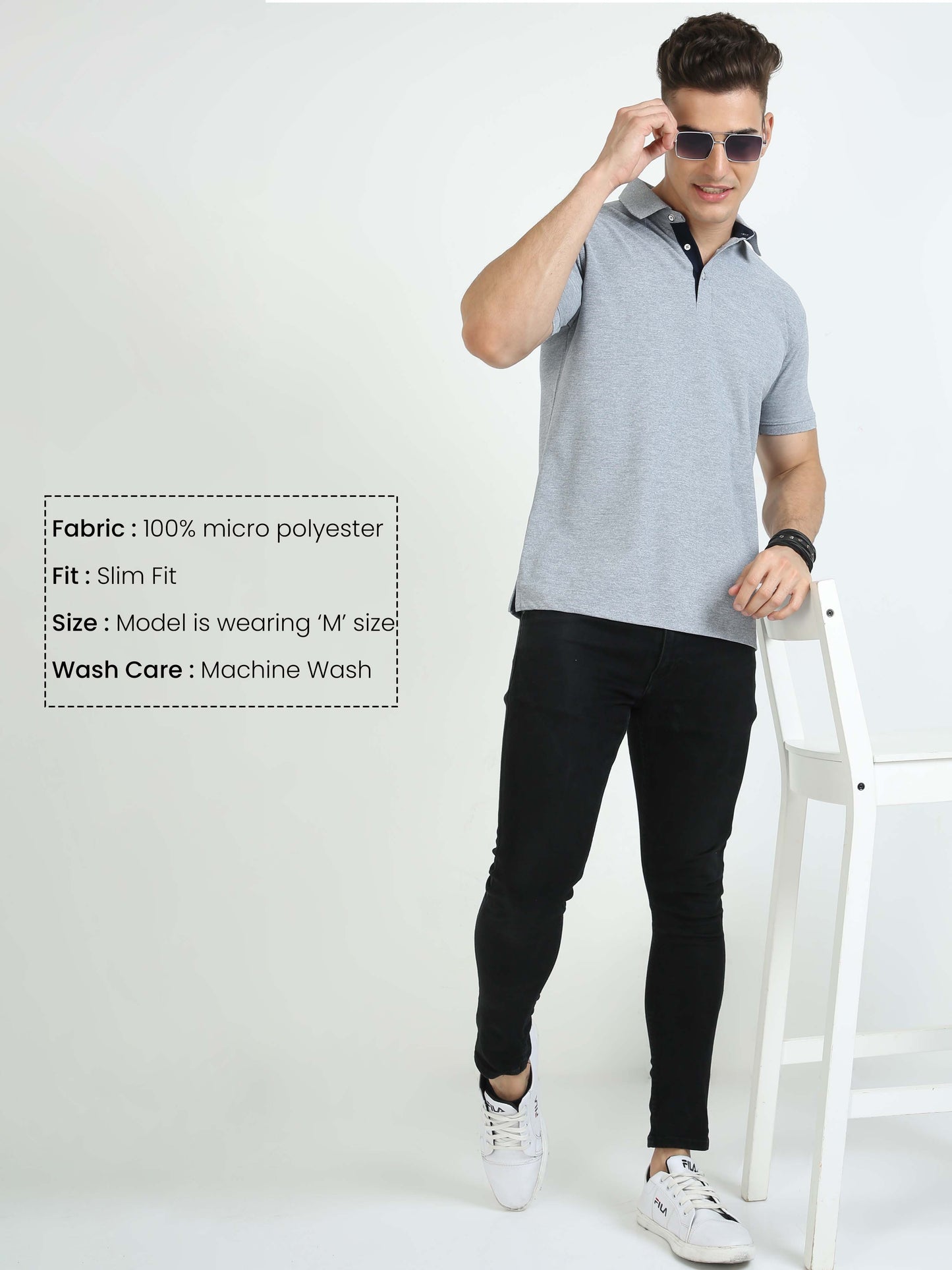 Grey Melange Men's Polo T-shirt