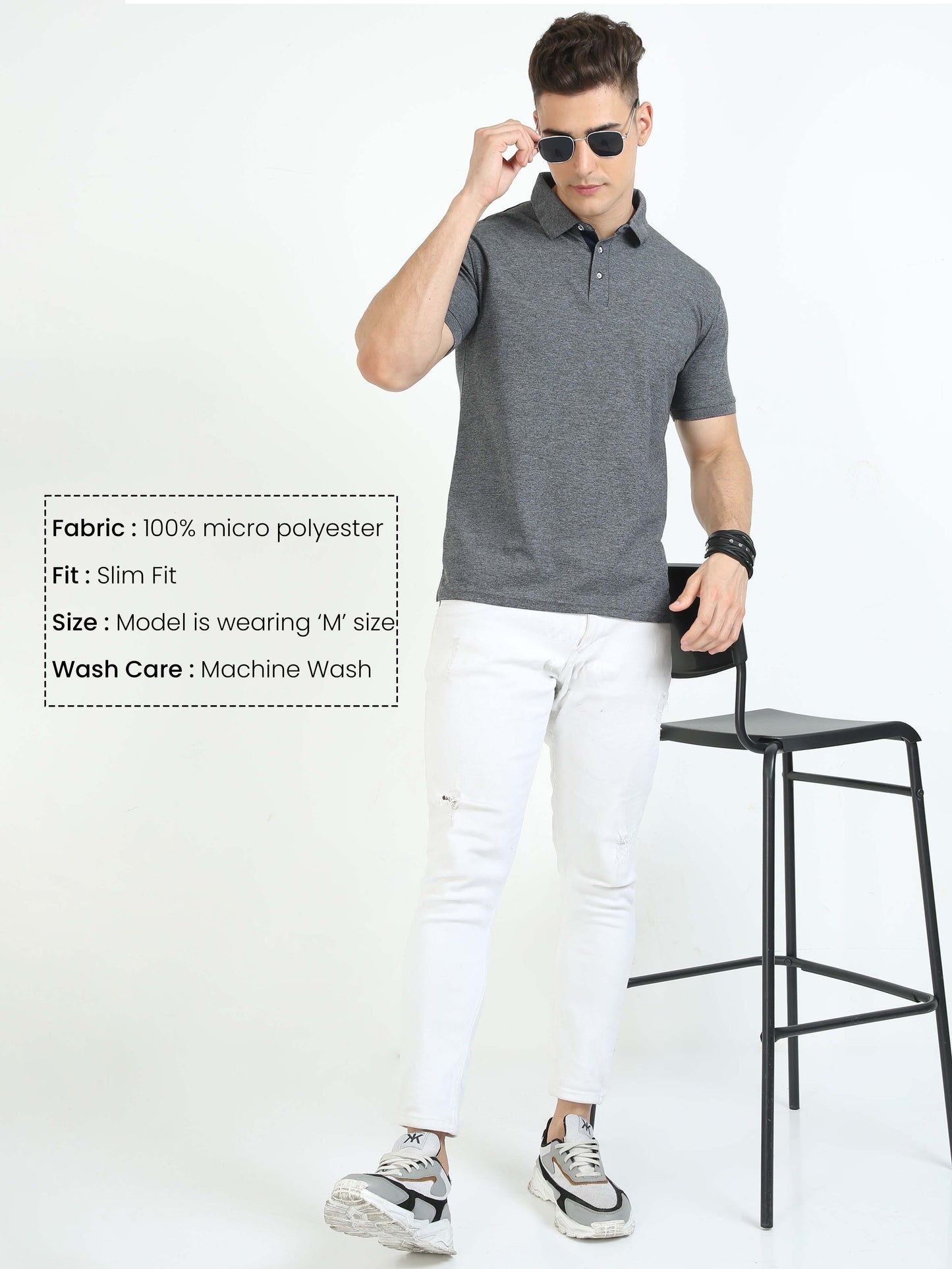 Charcoal Grey Melange Men's Polo T-shirt