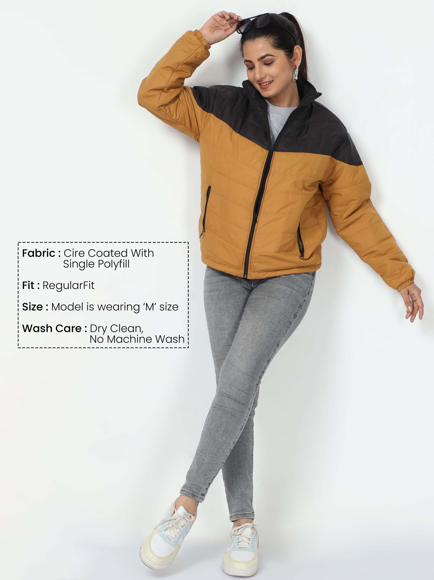 Women Golden-Black Cut & Sew Jacket