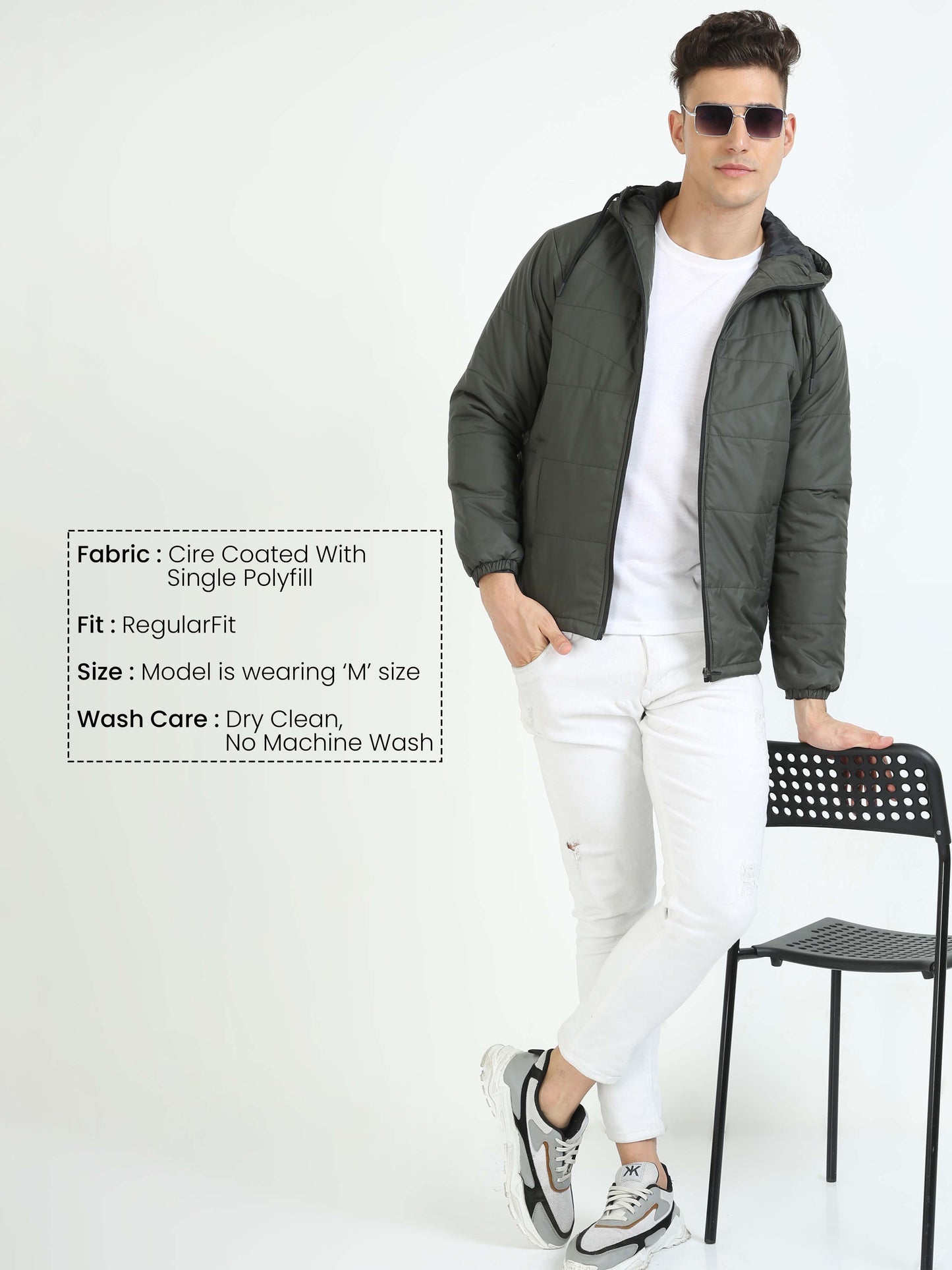 Men Olive Green Bomber Jacket with Hood