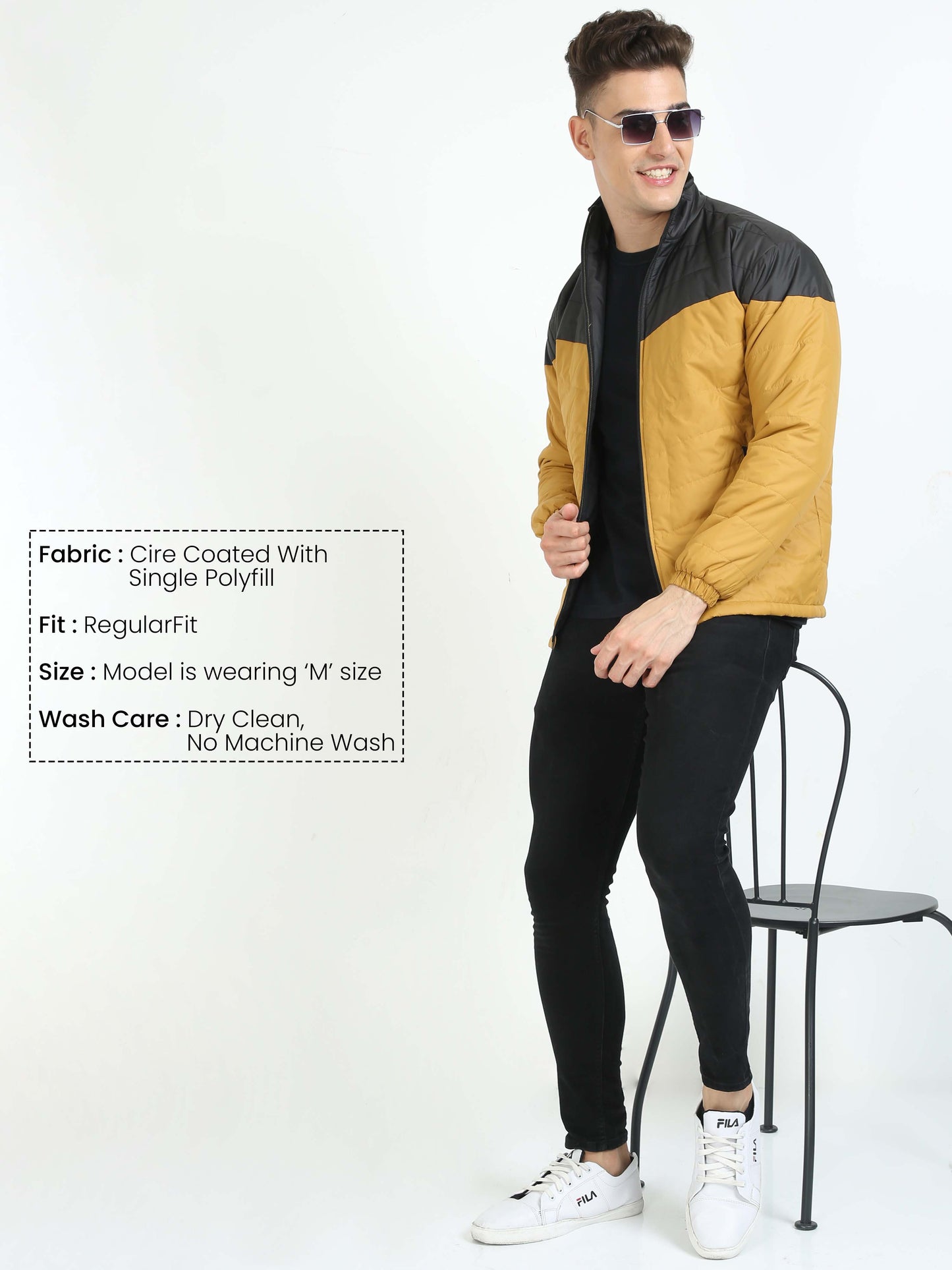 Men Golden-Black Cut & Sew Jacket