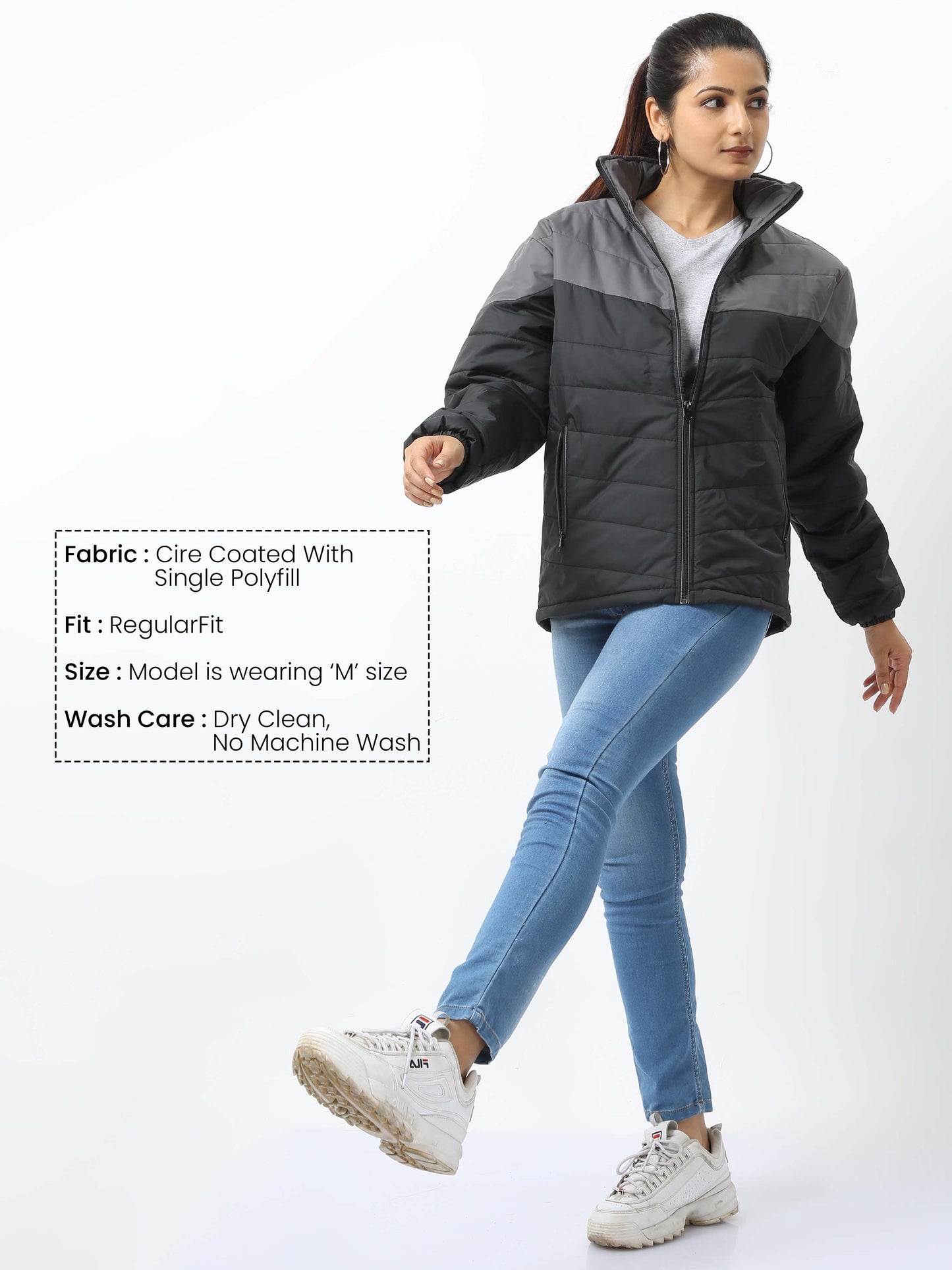 Women Grey-Black Bomber Jacket