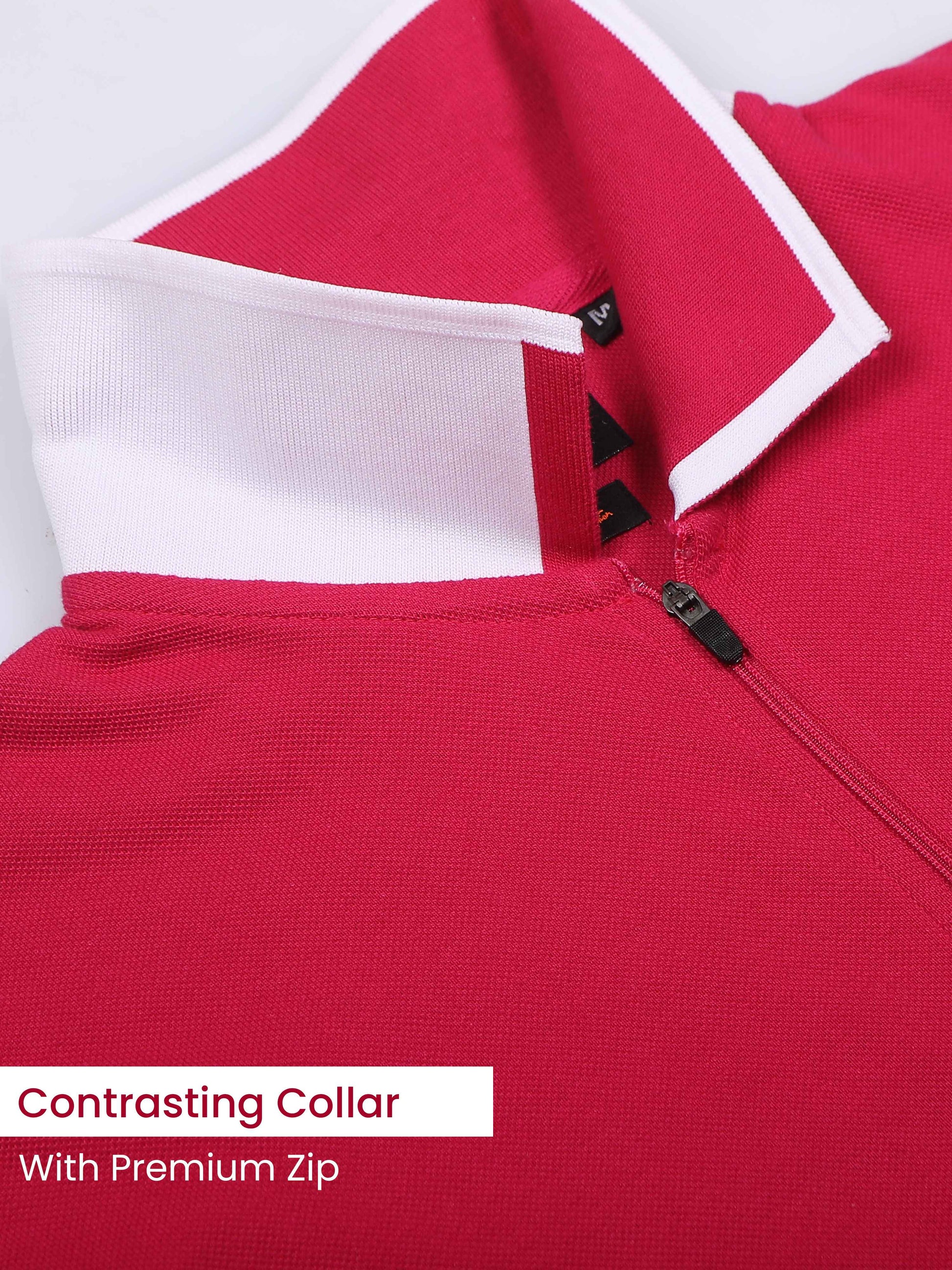 Plus White Tipping Collar Cotton Pink T Shirt for Men