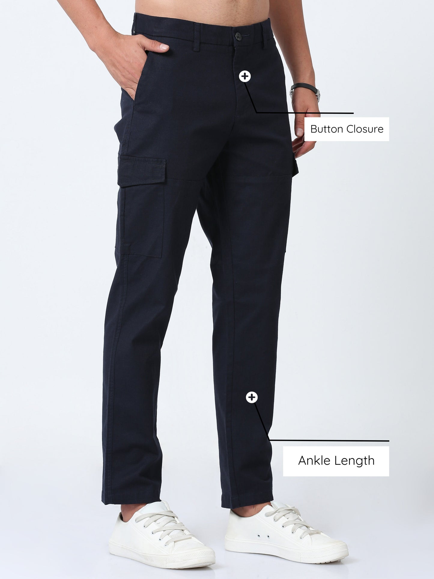 Men Lazy linen Cargo Pants-Navy