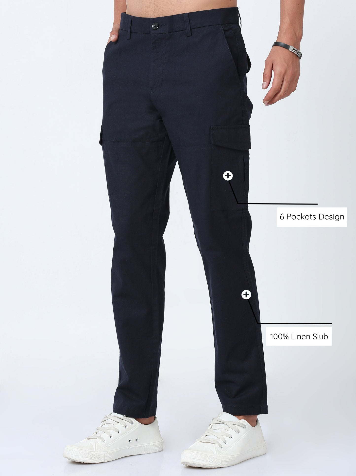 Men Lazy linen Cargo Pants-Navy
