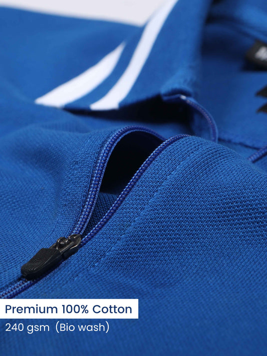 Men Cotton Plus Collar Blue and White Stripped T Shirt