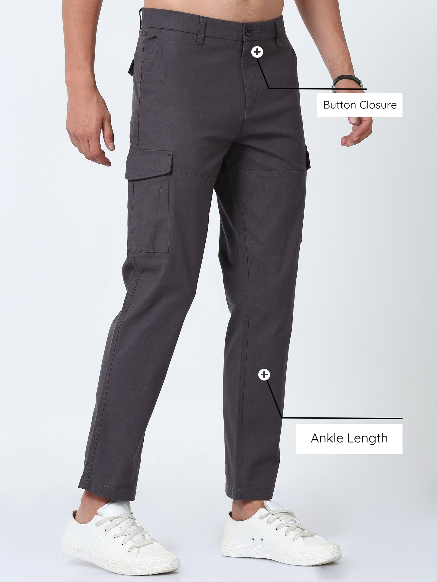 Men Lazy linen Cargo Pants-Grey
