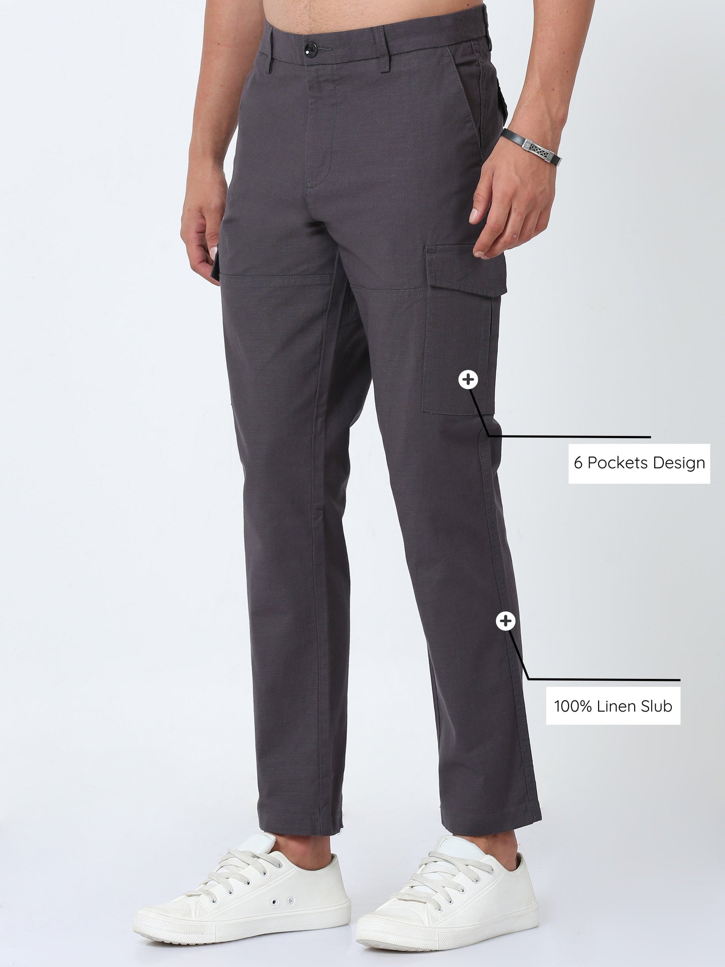 Men Lazy linen Cargo Pants-Grey