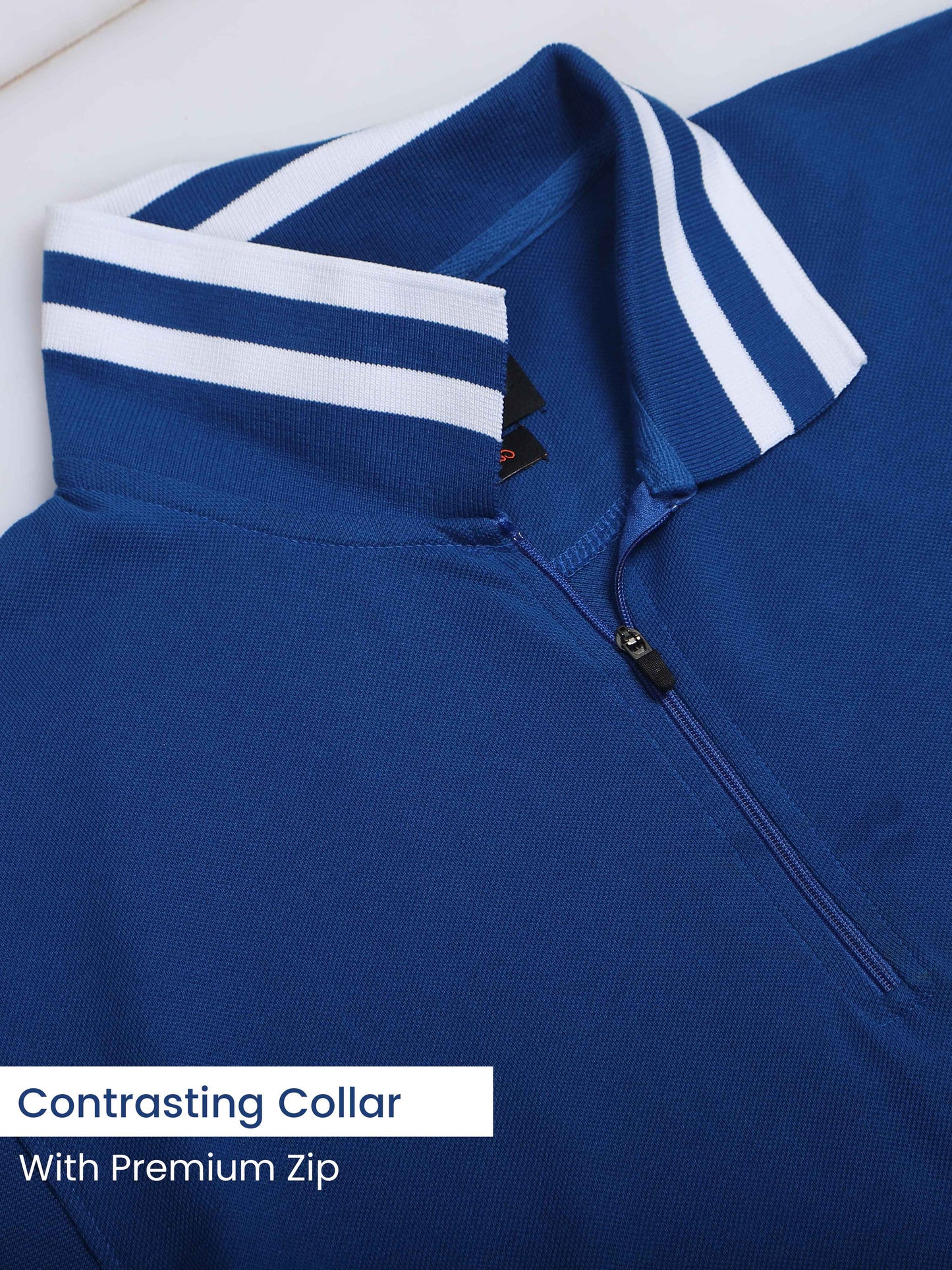 Men Cotton Plus Collar Blue and White Stripped T Shirt