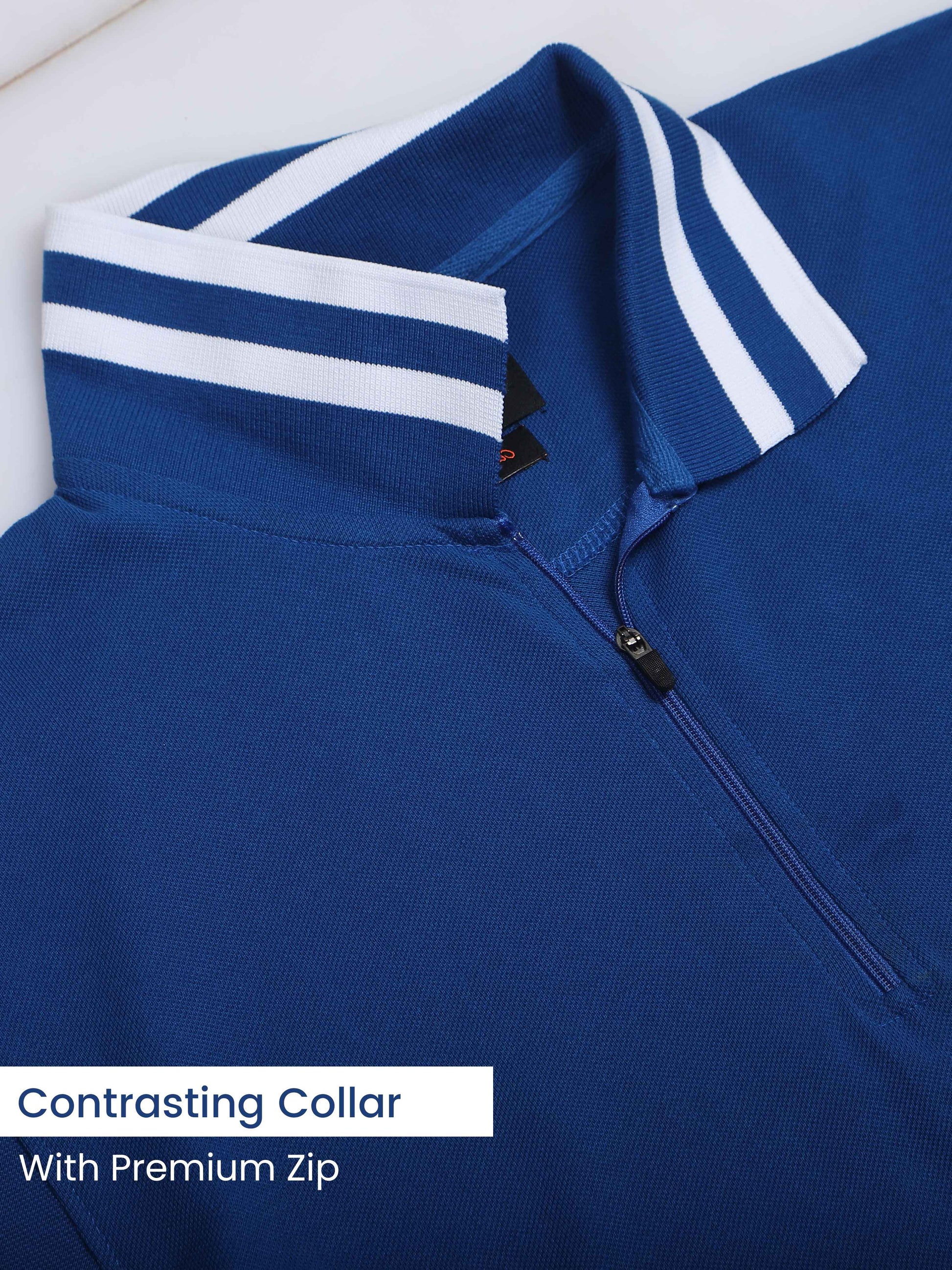 Men Cotton Plus Collar Blue and White Stripped T Shirt