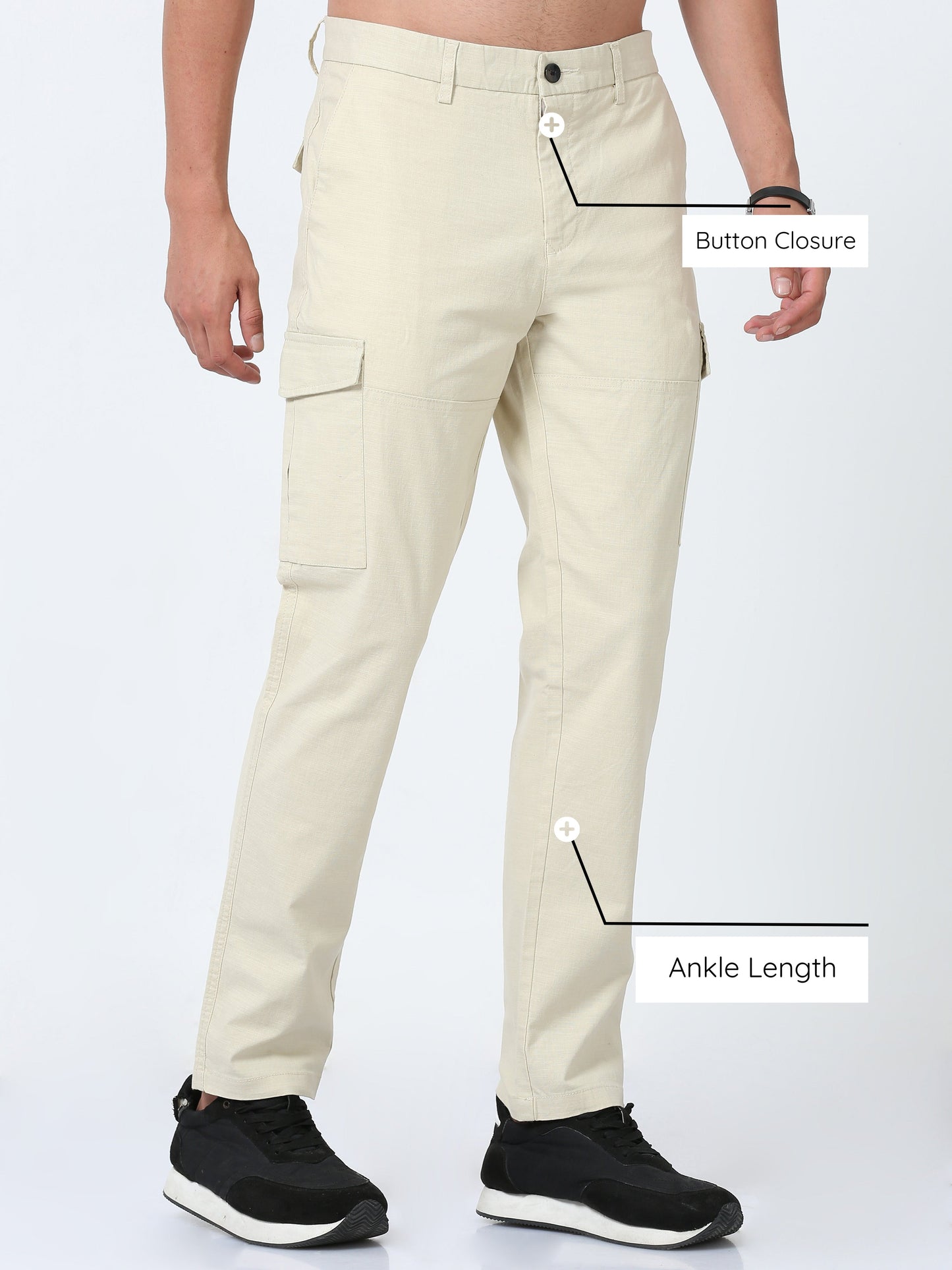 Men Lazy linen Cargo Pants-Cream