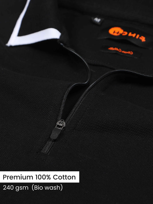 Plus White Tipping Polo Collar Black T Shirt for Men