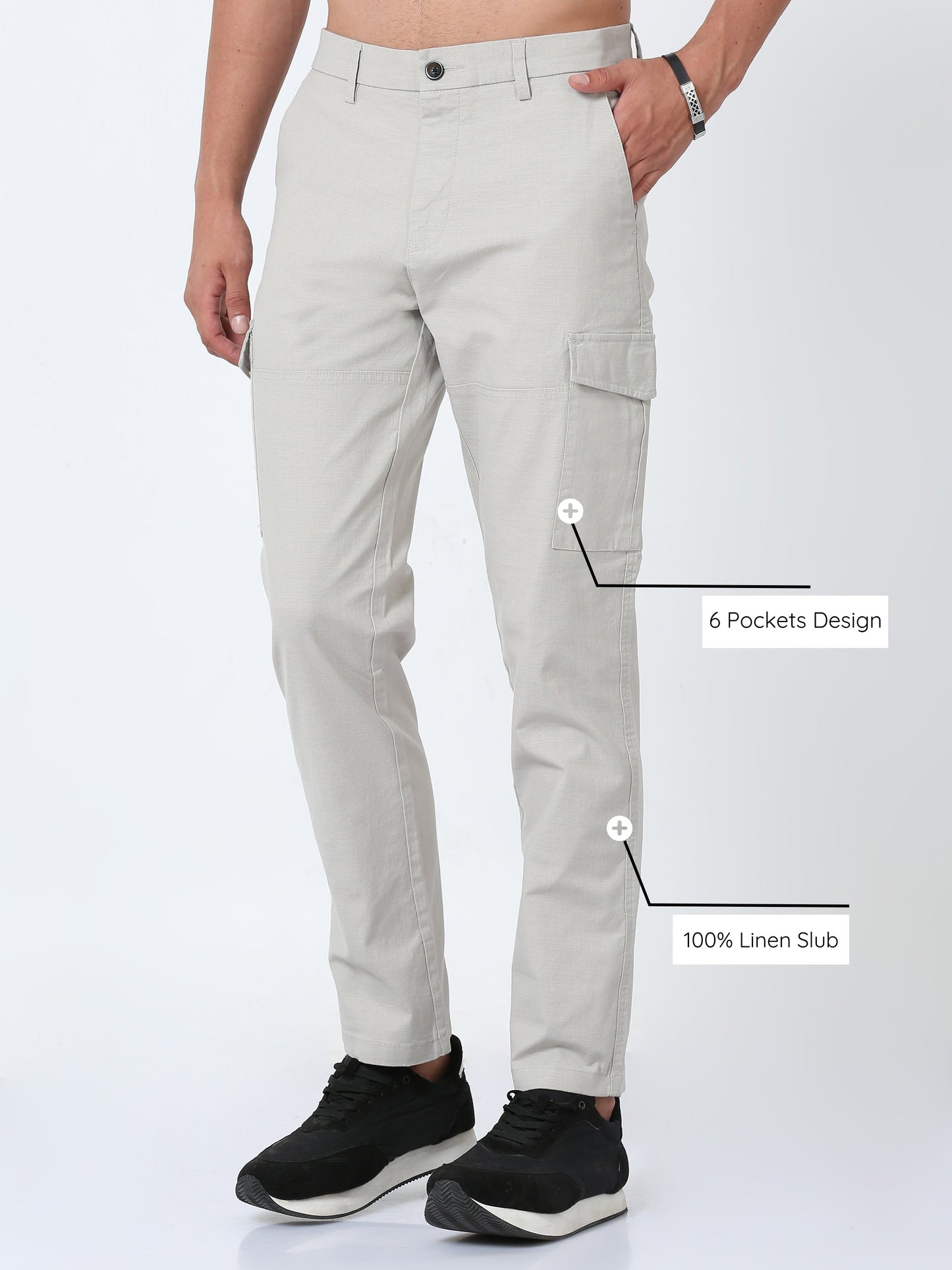 Men Lazy linen Cargo Pants-Stone