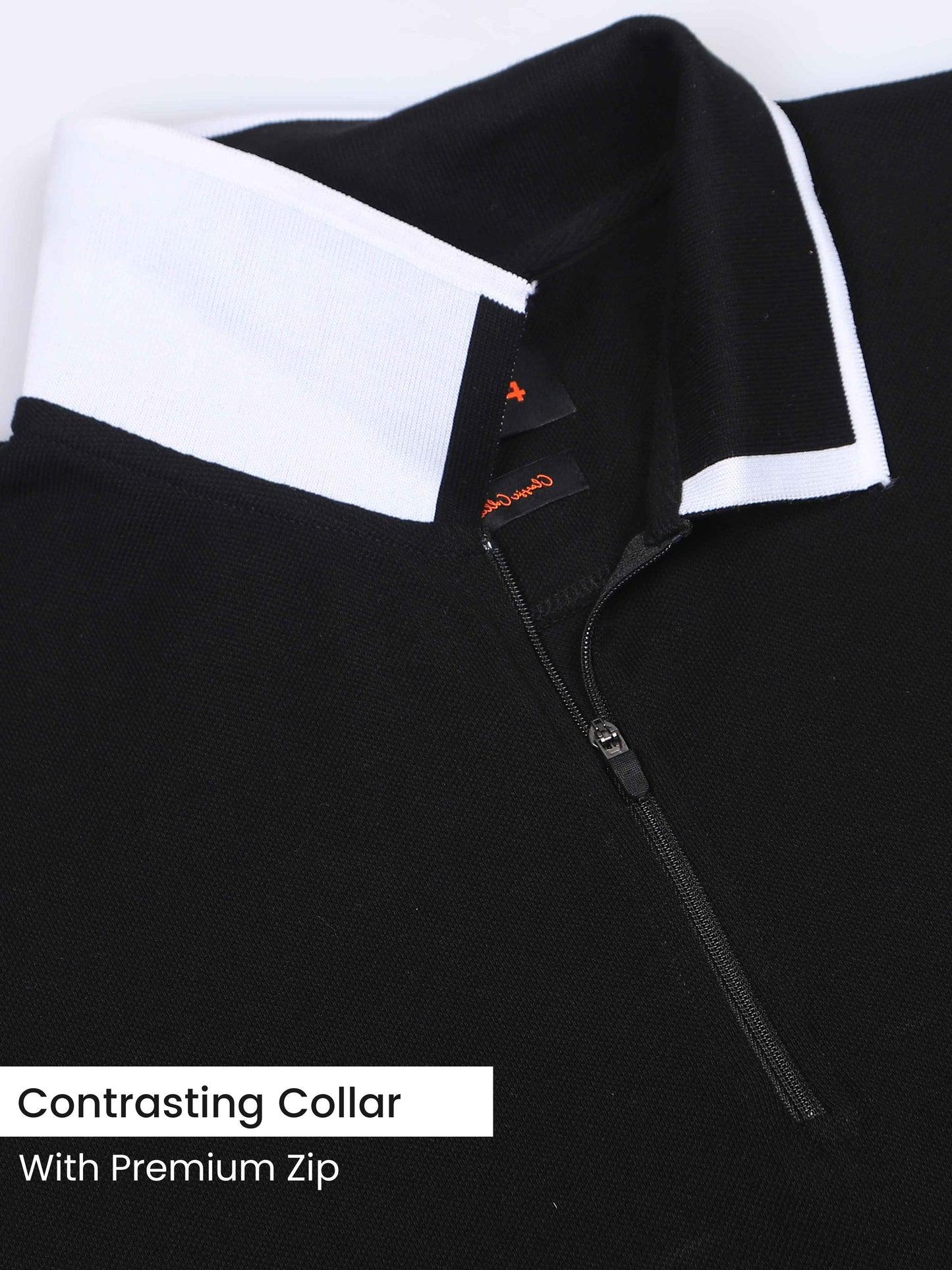 Plus Size White Tipping Polo Collar Black Mirage Pure Cotton T-shirt