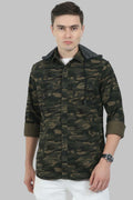 Double Pocket Green Printed Hoodie for Men