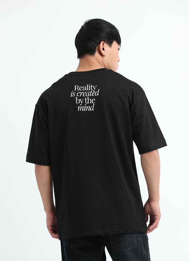BALANCE OF THOUGHT Oversized Cotton Printed T-Shirt Black