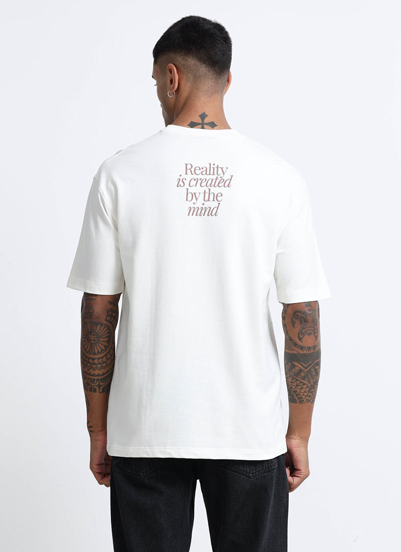 BALANCE OF THOUGHT Oversized Cotton Printed T-Shirt Off White