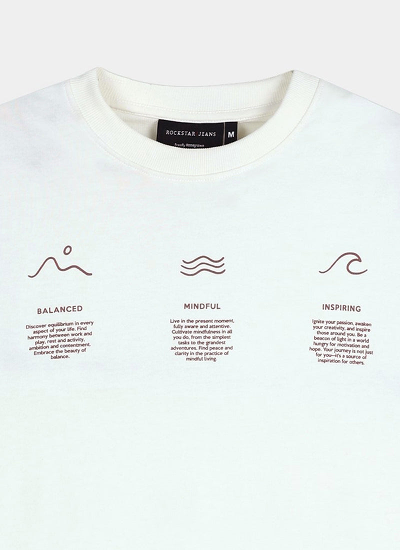 BALANCE OF THOUGHT Oversized Cotton Printed T-Shirt Off White
