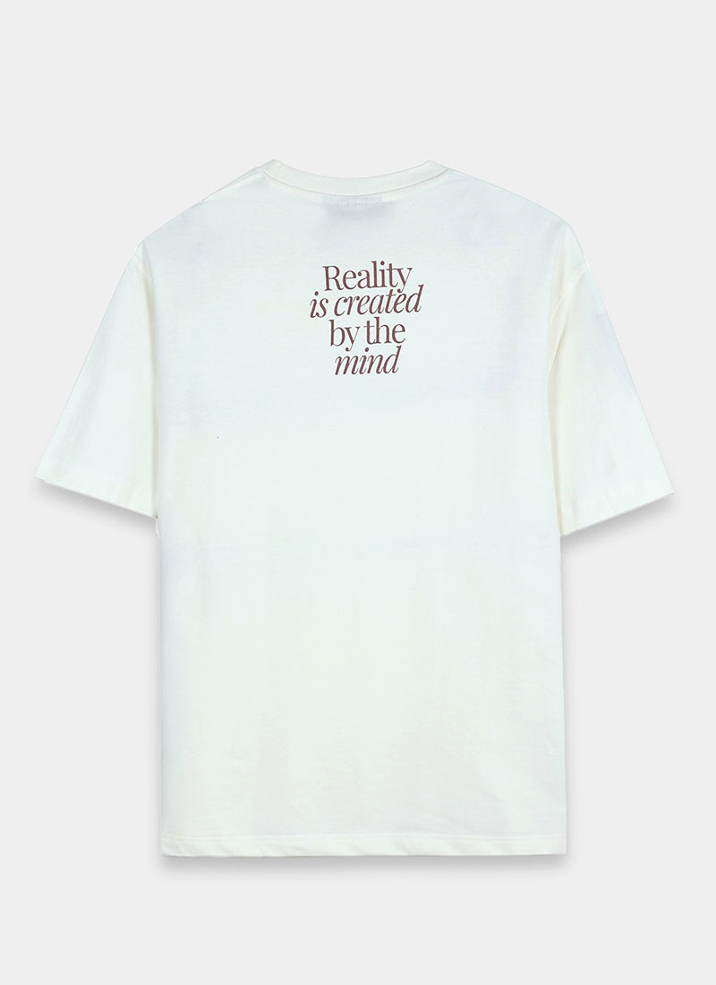 BALANCE OF THOUGHT Oversized Cotton Printed T-Shirt Off White