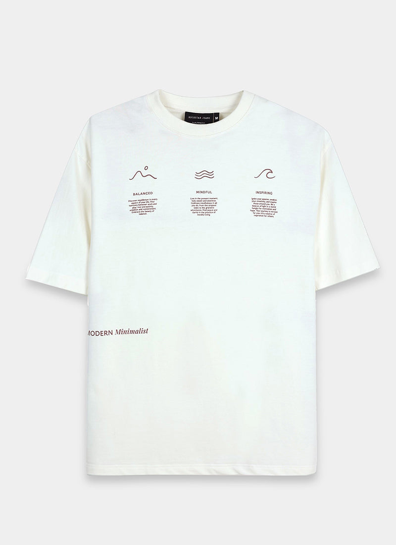 BALANCE OF THOUGHT Oversized Cotton Printed T-Shirt Off White