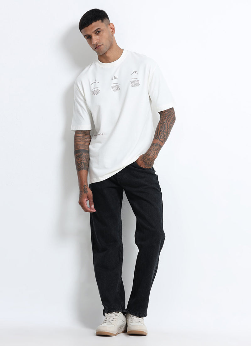 BALANCE OF THOUGHT Oversized Cotton Printed T-Shirt Off White