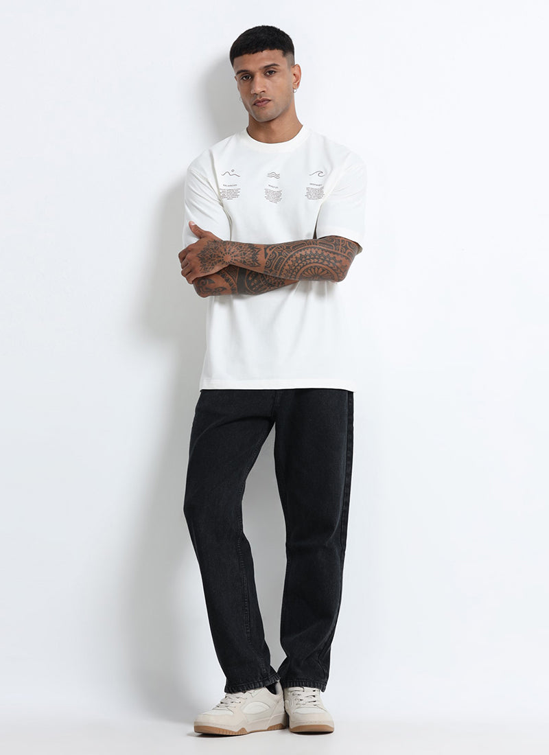 BALANCE OF THOUGHT Oversized Cotton Printed T-Shirt Off White