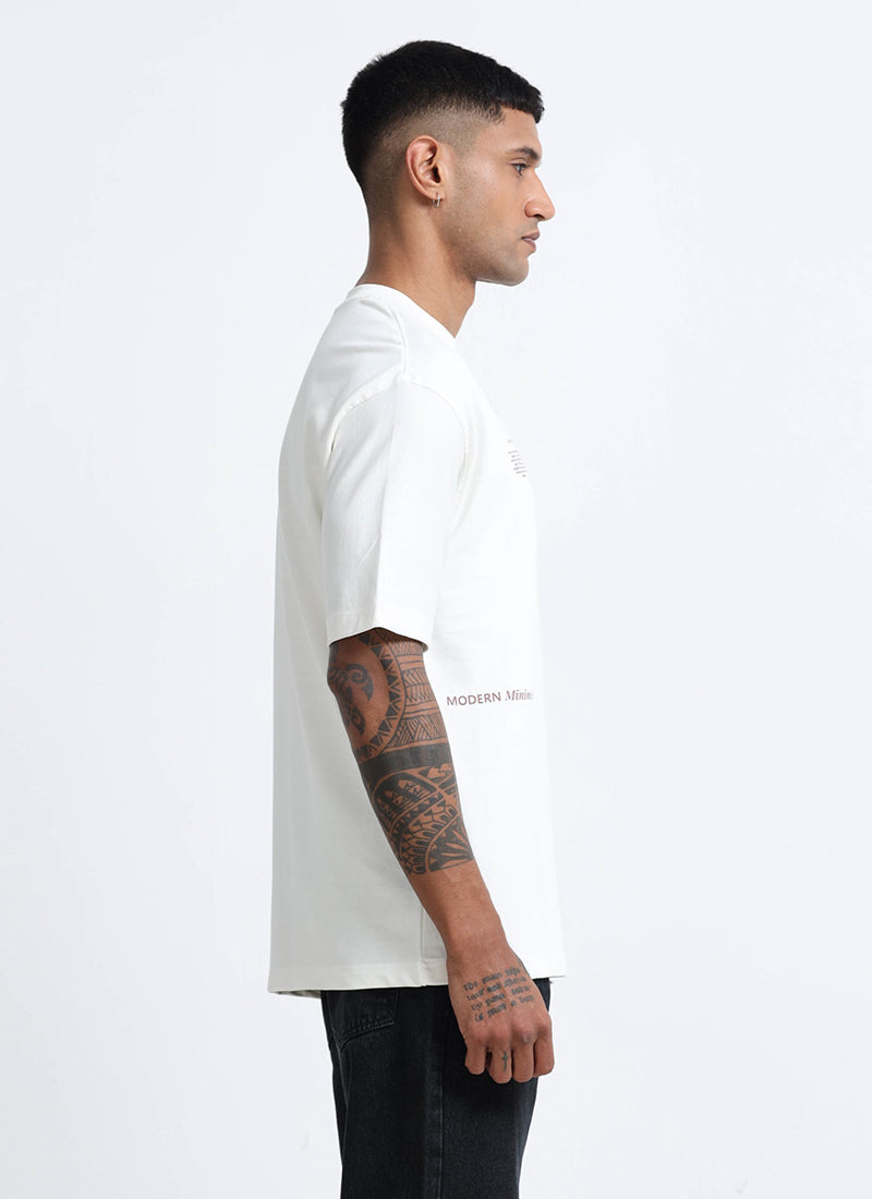 BALANCE OF THOUGHT Oversized Cotton Printed T-Shirt Off White