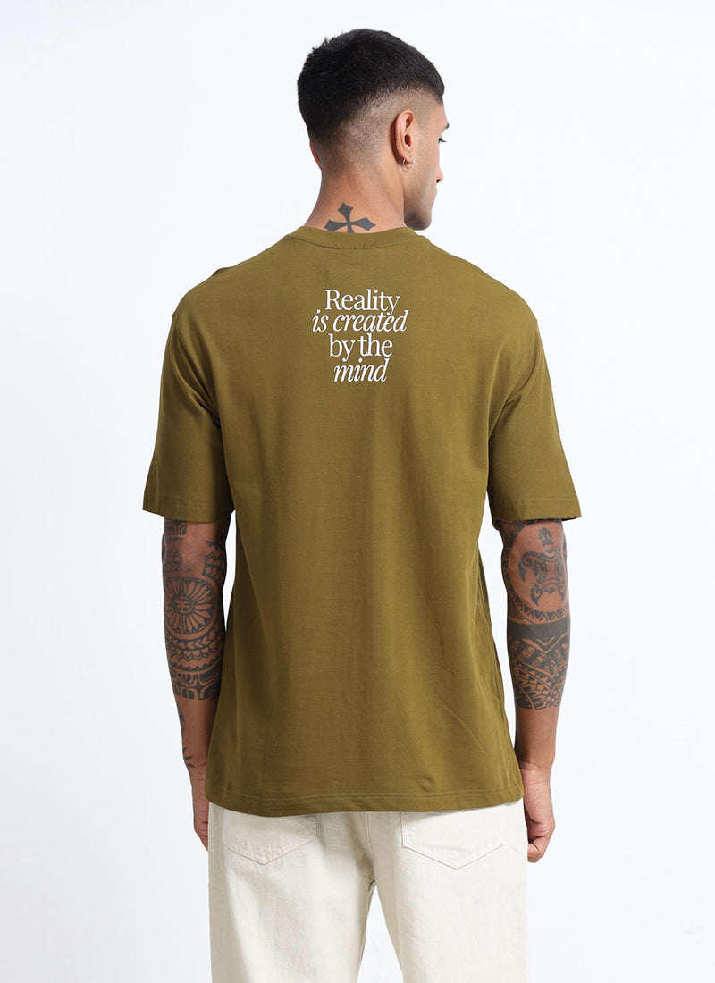 BALANCE OF THOUGHT Oversized Cotton Printed T-Shirt Olive Green