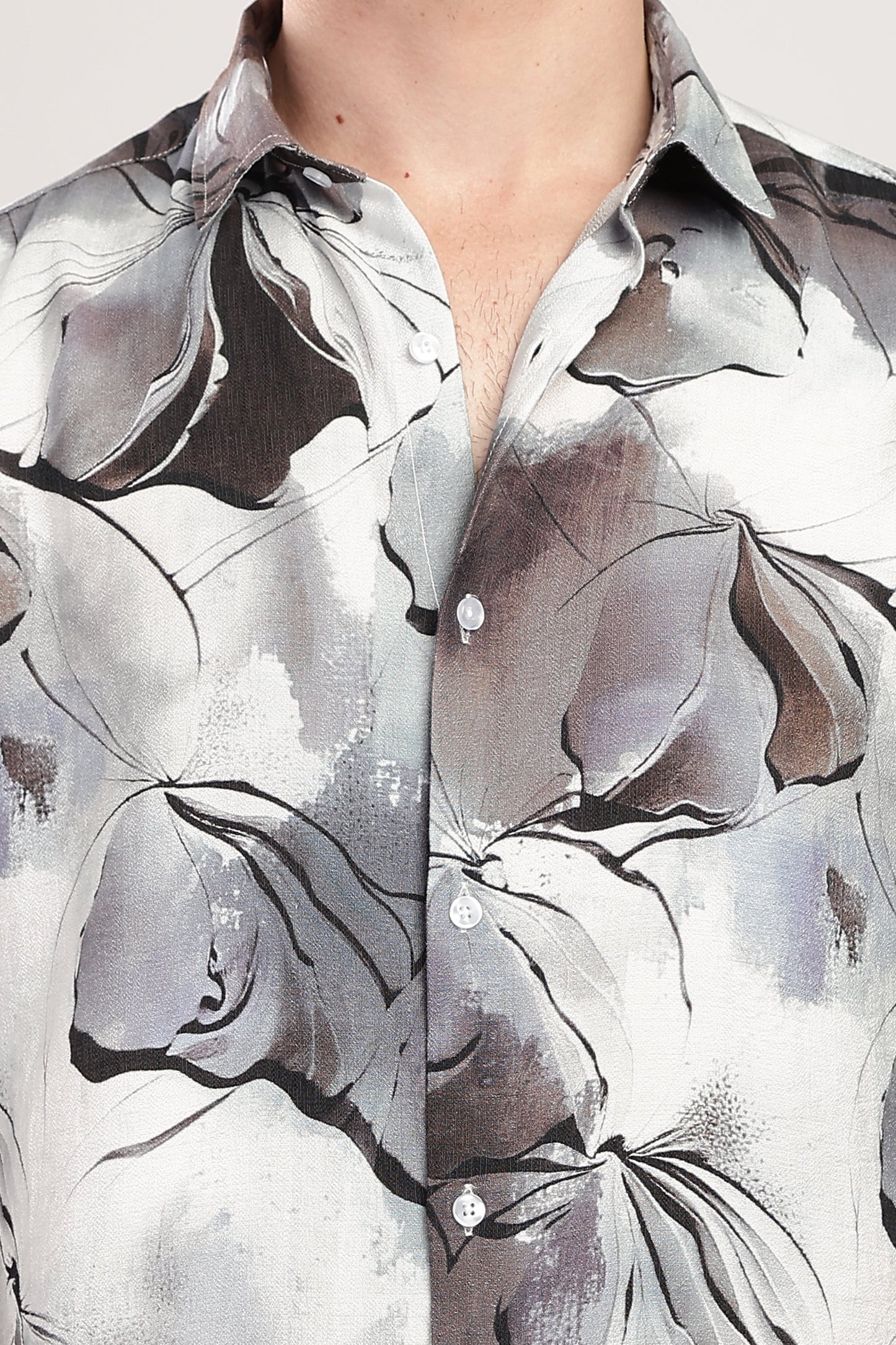 Men Nylon Abstract Print Shirts-Lt Grey