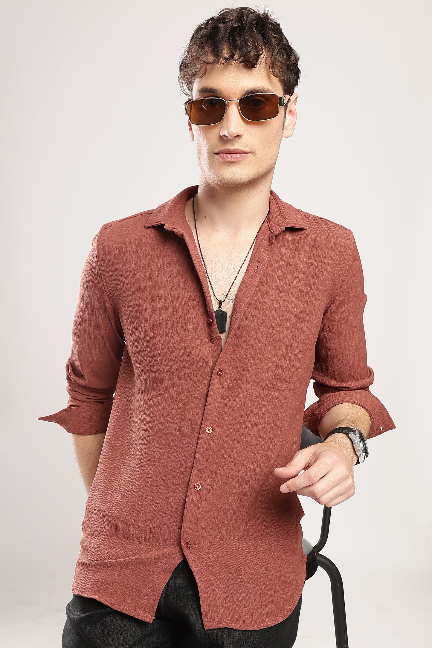 Men Textured Shirt-Rustic