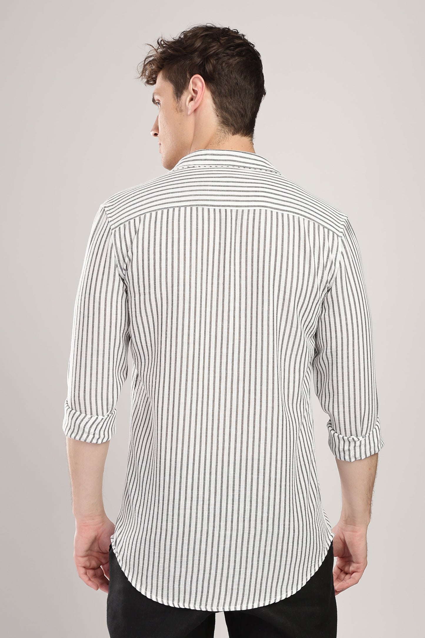 Men Linen Like Lining Shirt-Grey