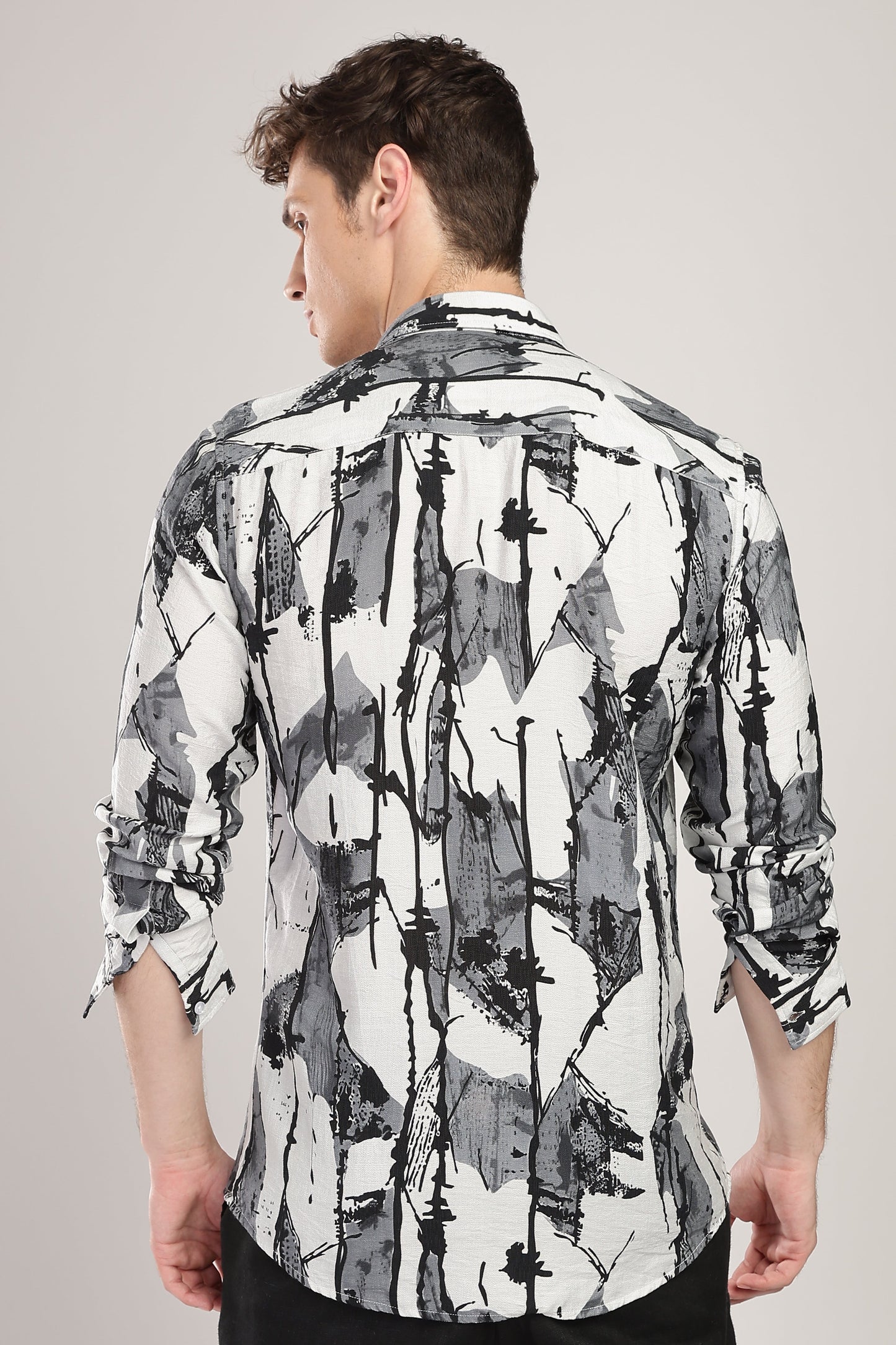 Men Nylon Abstract Print Shirts-Grey