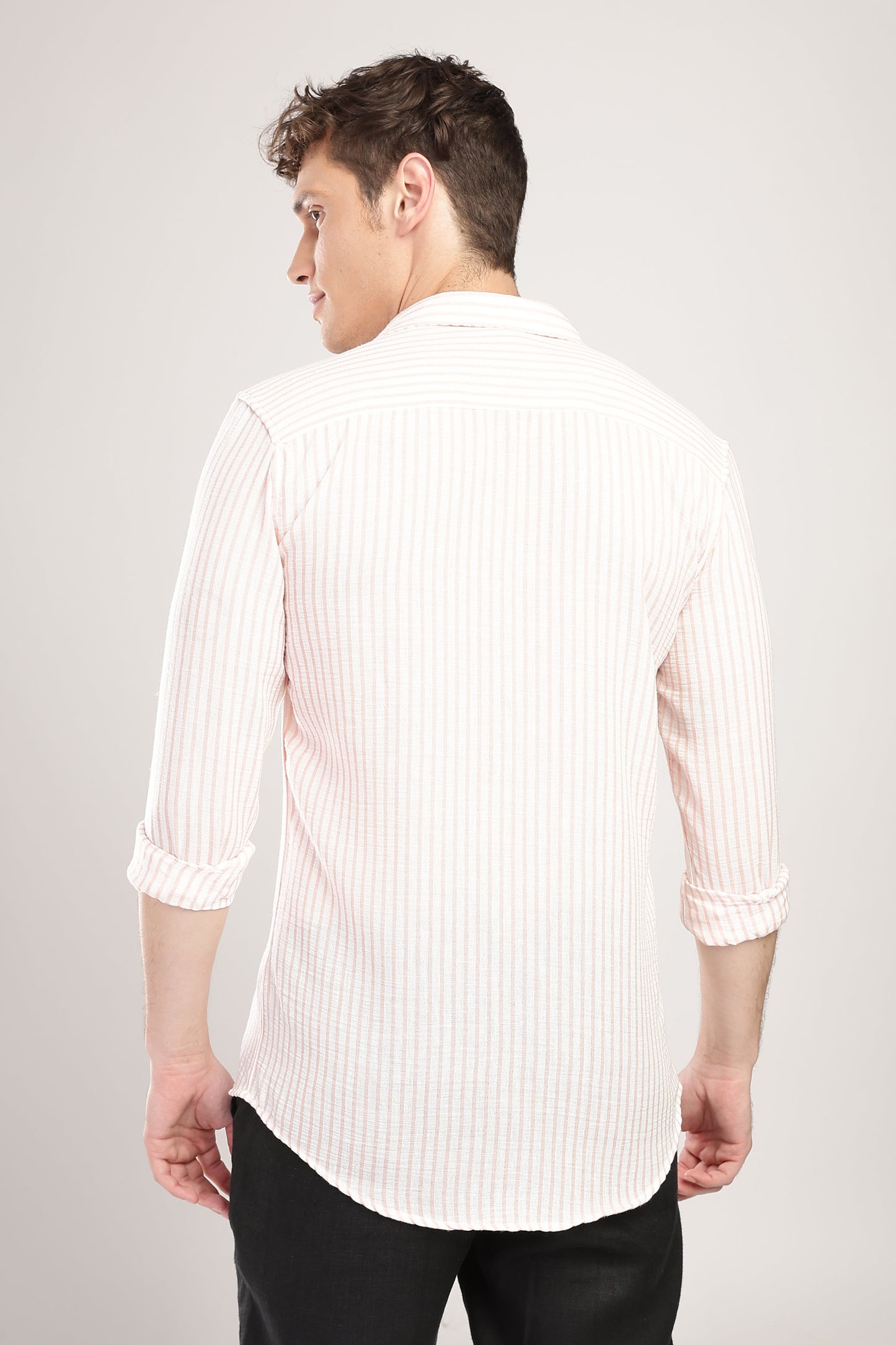 Men Linen Like Lining Shirt-Pink