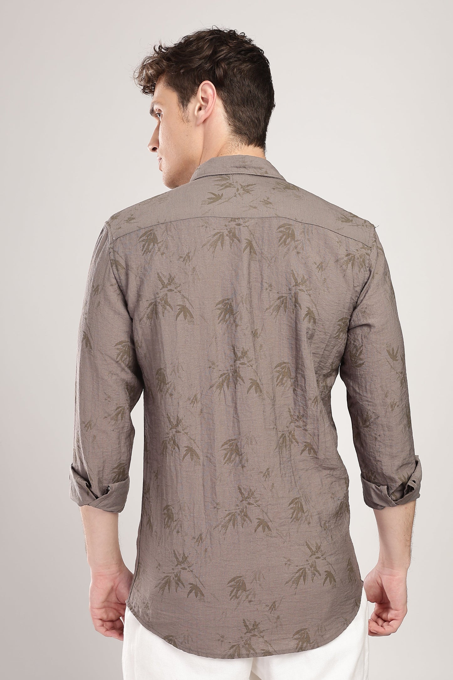 Men Linen Like Printed Shirt-Grey