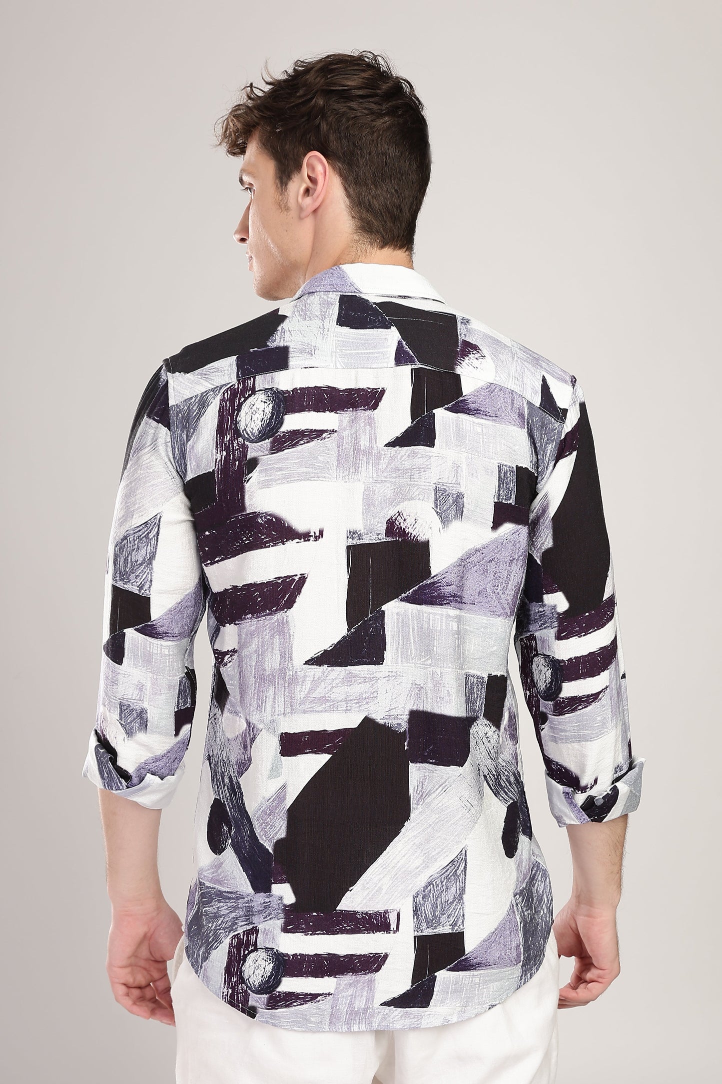 Men Nylon Abstract Print Shirts-Purple
