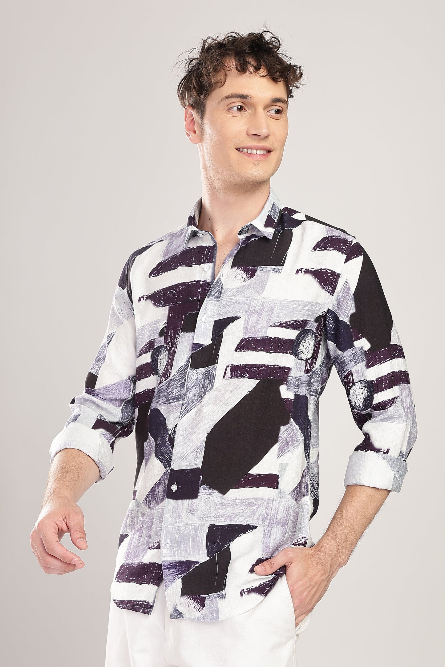 Men Nylon Abstract Print Shirts-Purple