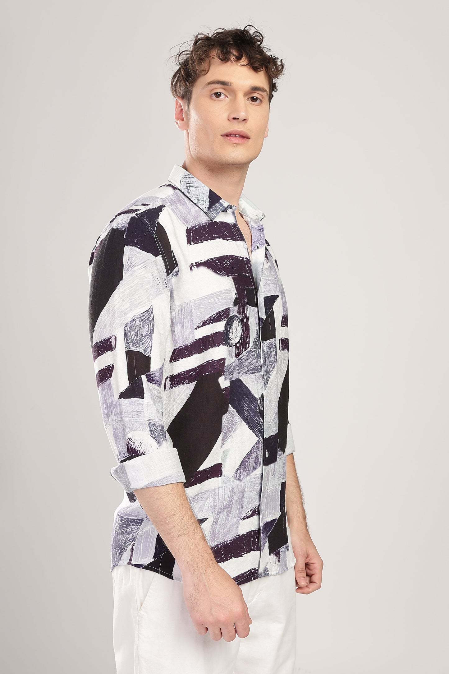 Men Nylon Abstract Print Shirts-Purple