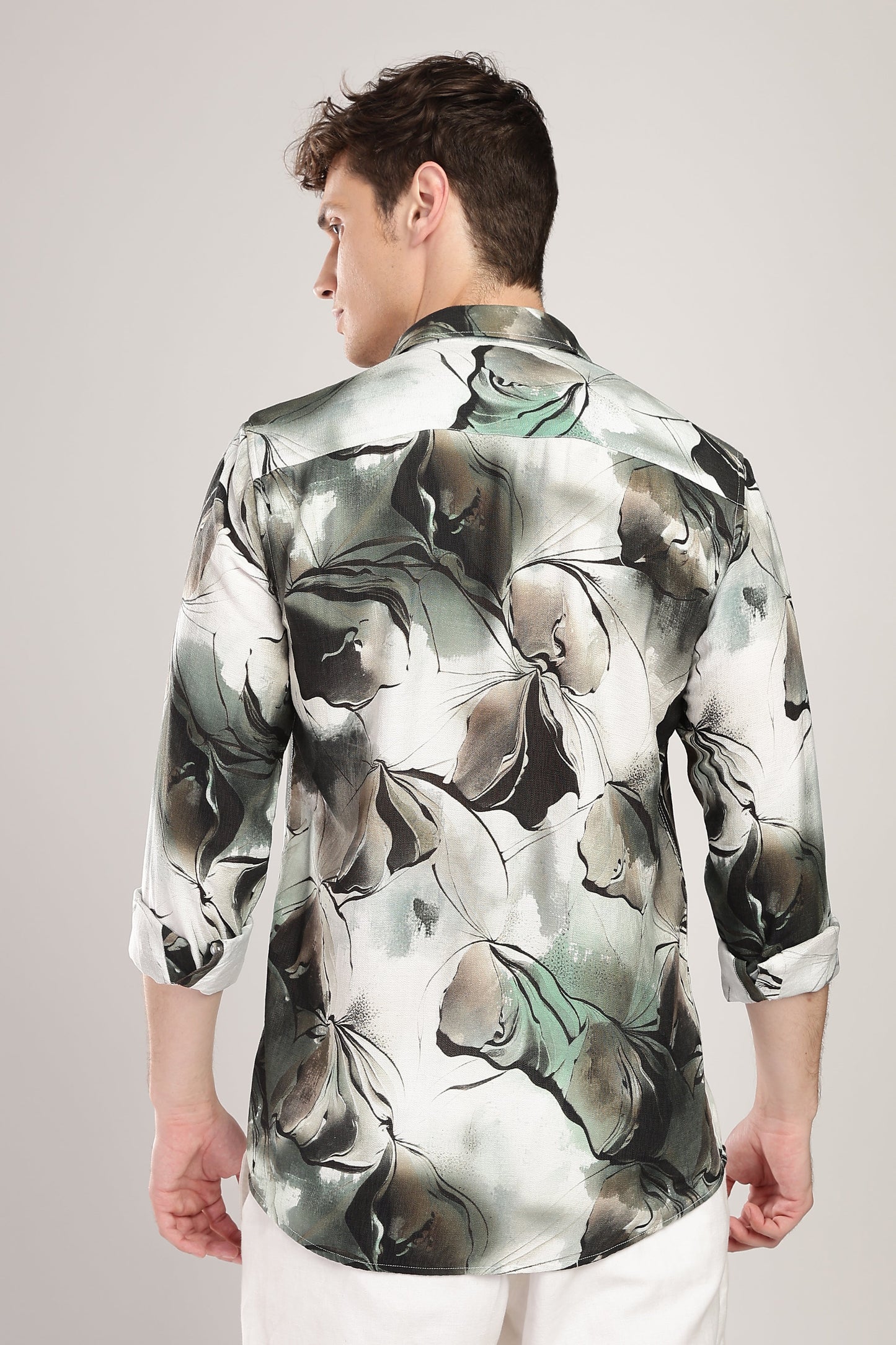 Men Nylon Abstract Print Shirts-Green