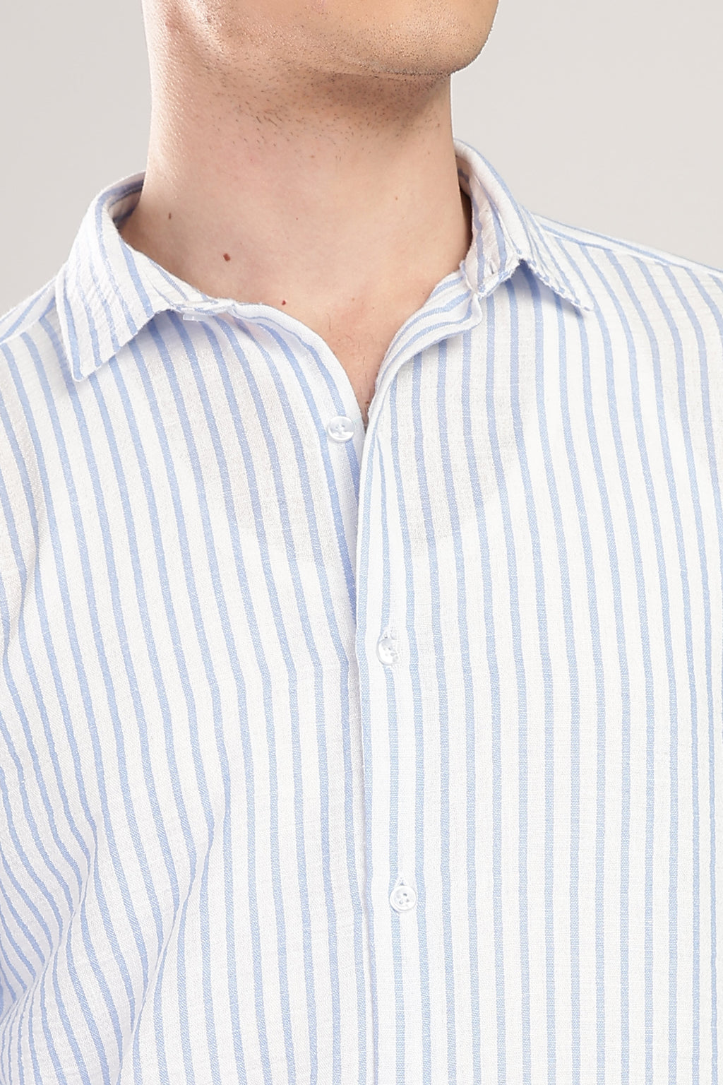 Men Linen Like Lining Shirt-Sky Blue