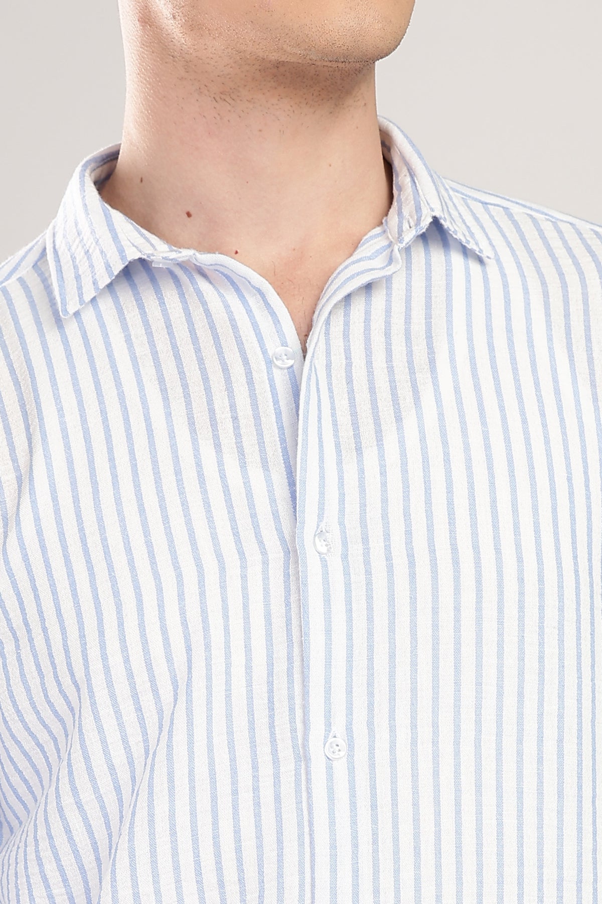Men Linen Like Lining Shirt-Sky Blue