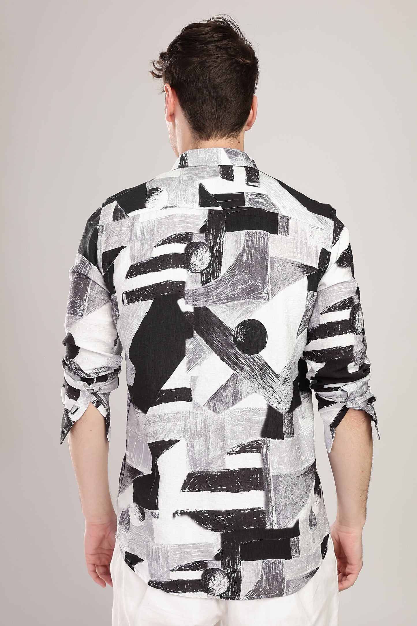 Men Nylon Abstract Print Shirts-Black