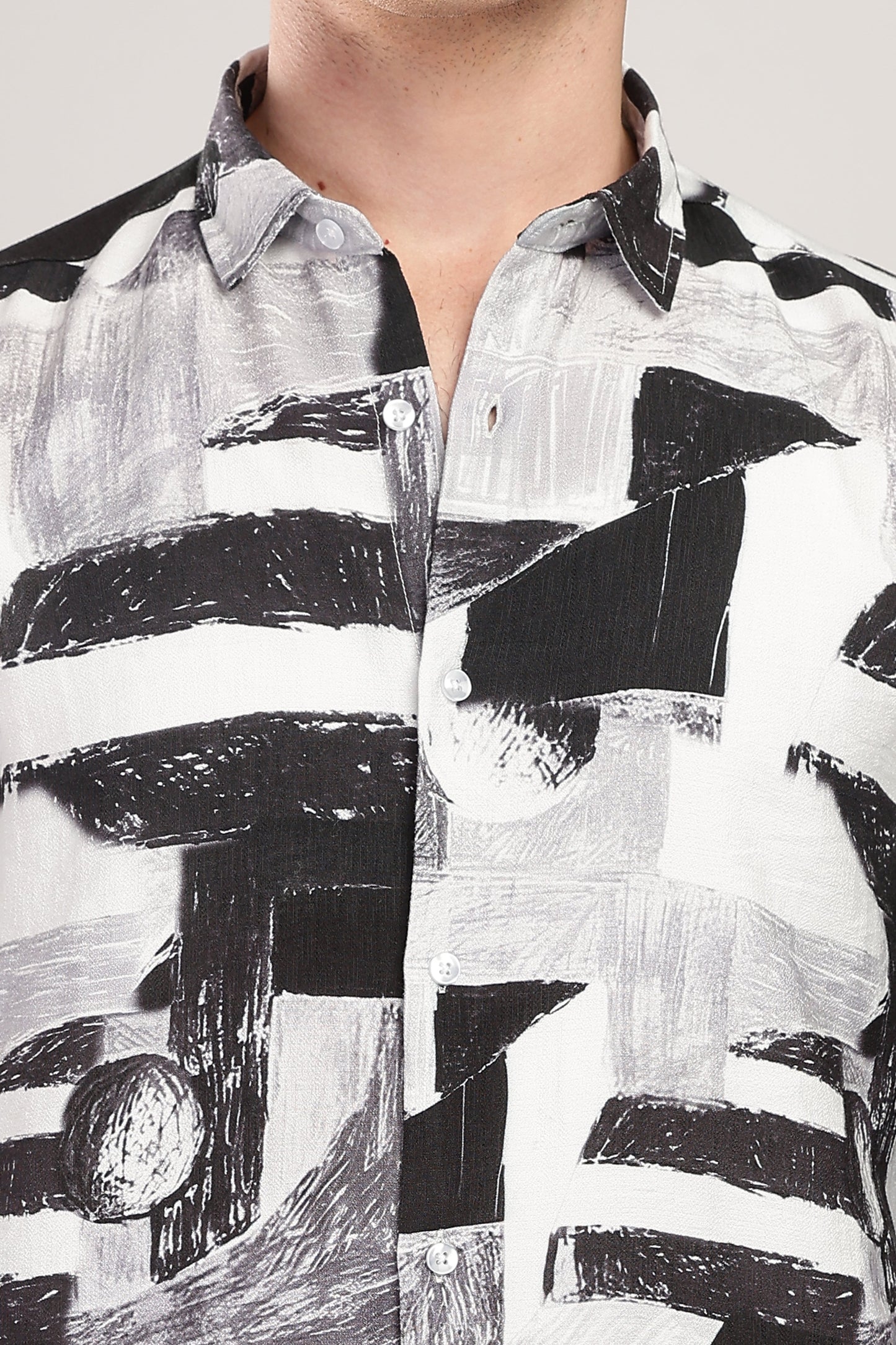 Men Nylon Abstract Print Shirts-Black