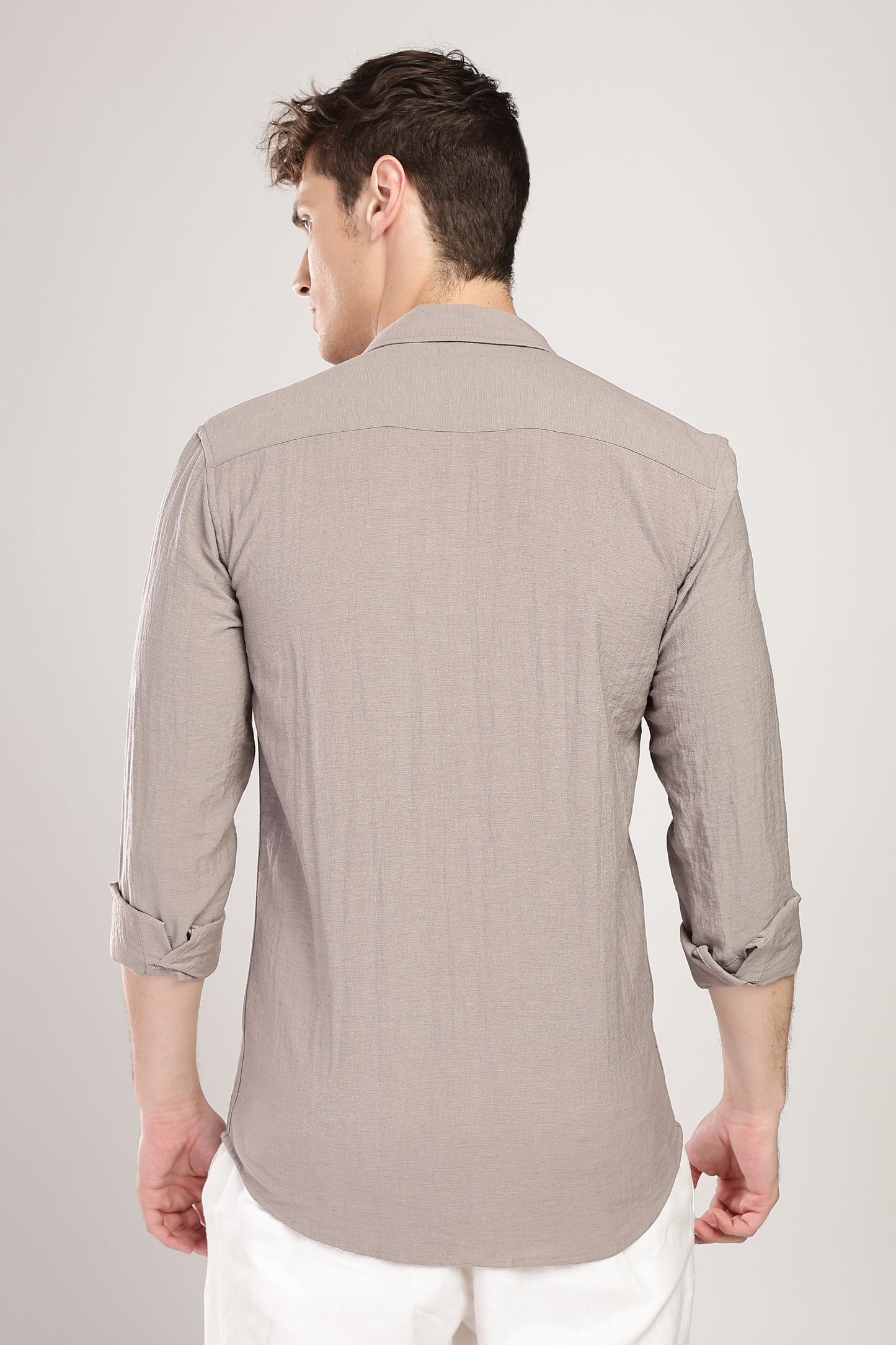 Men Linen Like Neps Shirts-Fawn