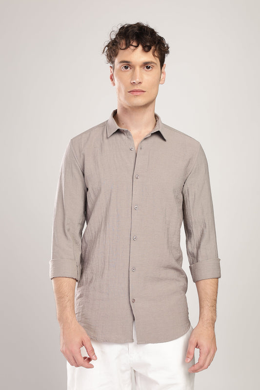 Men Linen Like Neps Shirts-Fawn