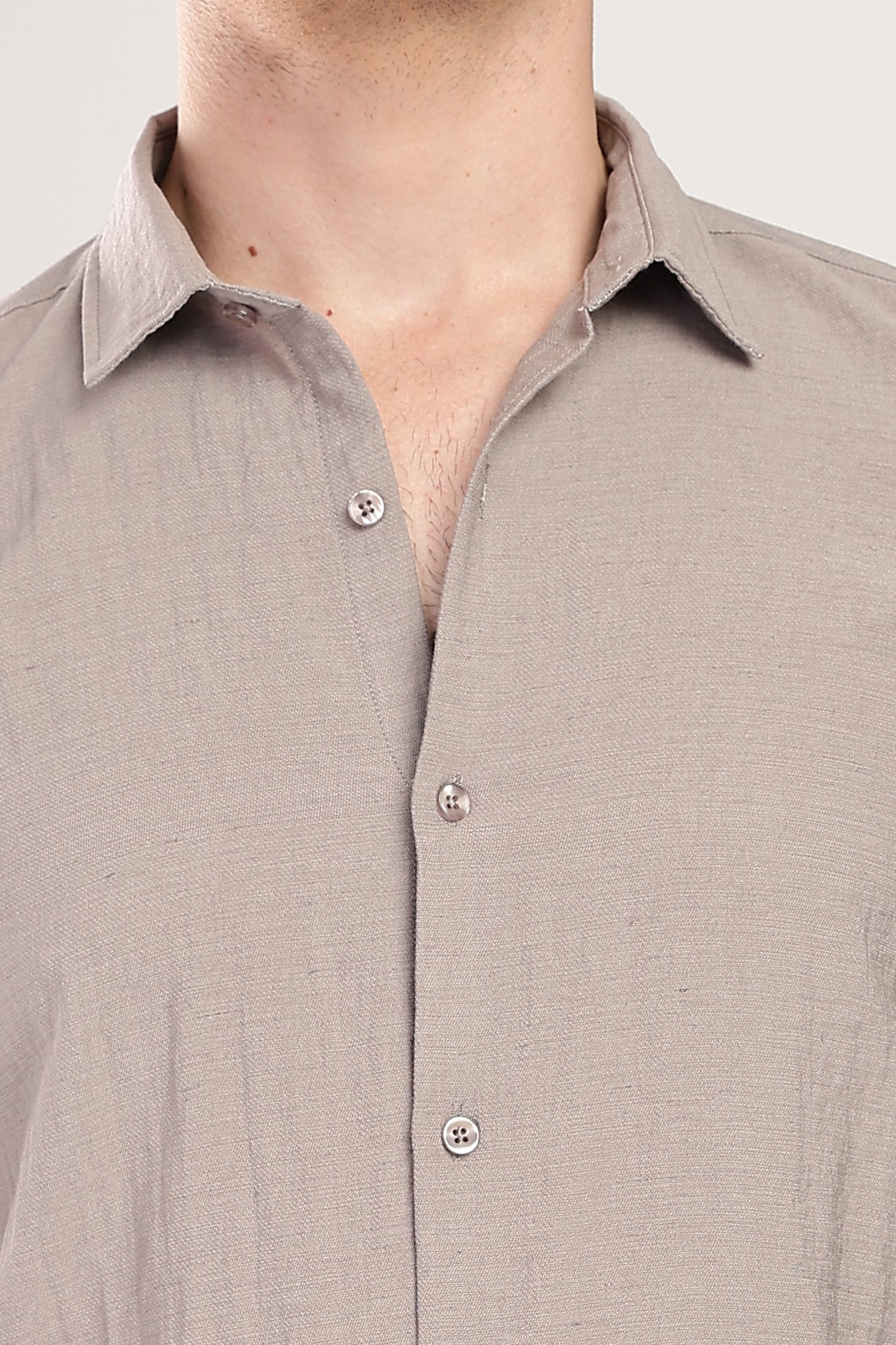 Men Linen Like Neps Shirts-Fawn