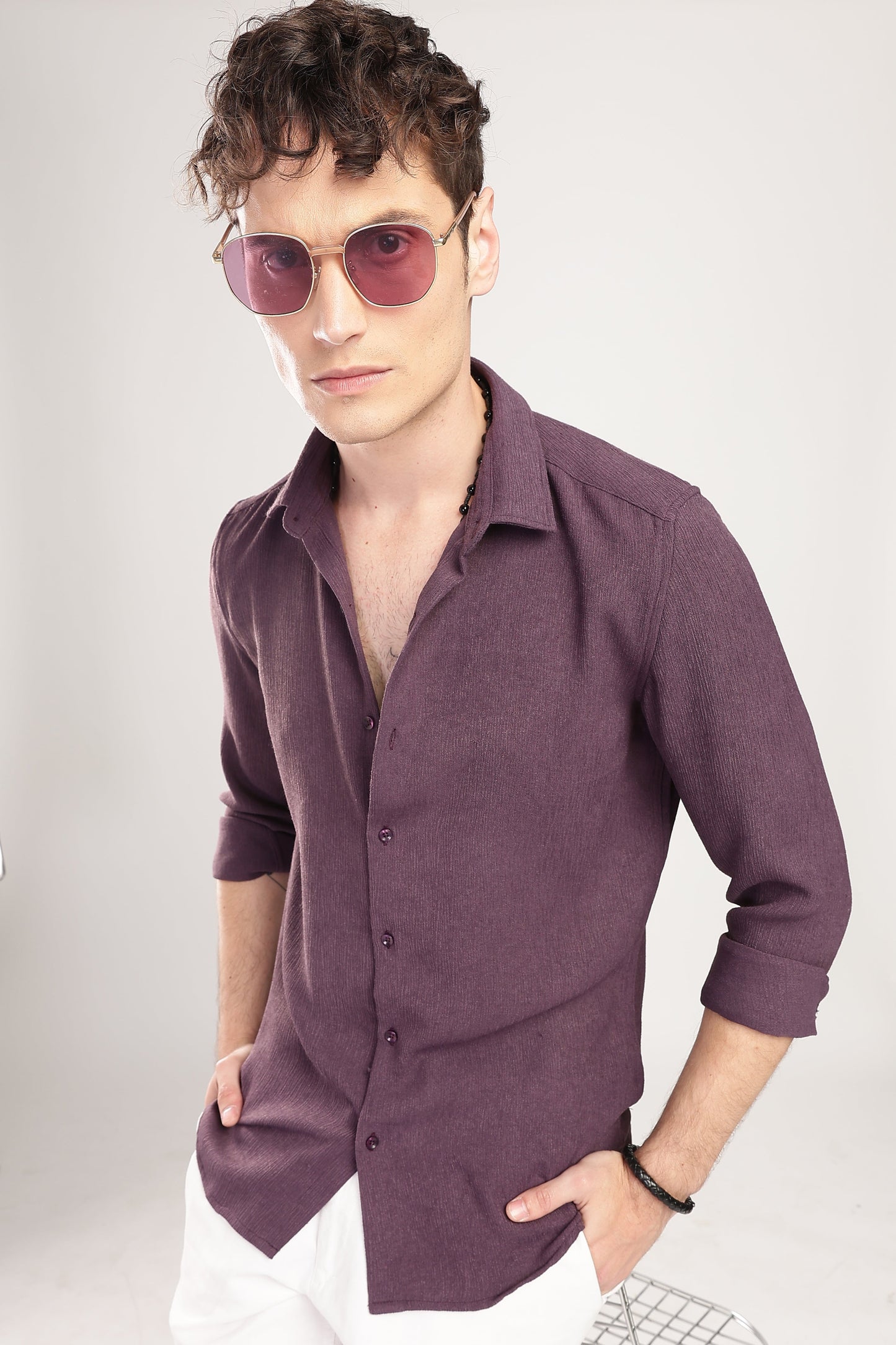 Men Textured Shirt-Lavender