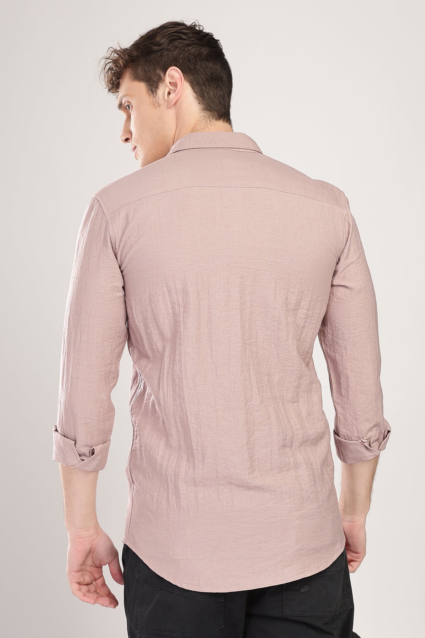 Men Linen Like Neps Shirts-Pink
