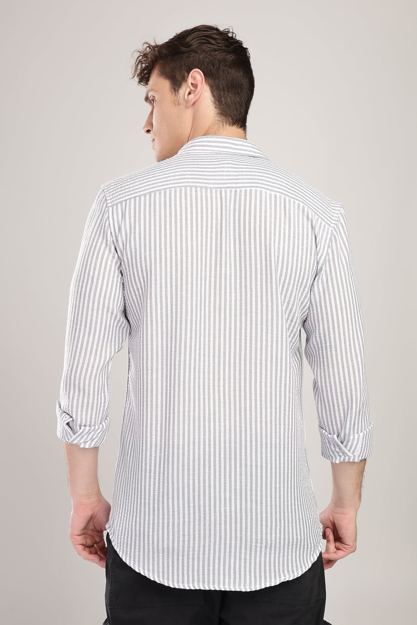 Men Linen Like Lining Shirt-Lt Grey