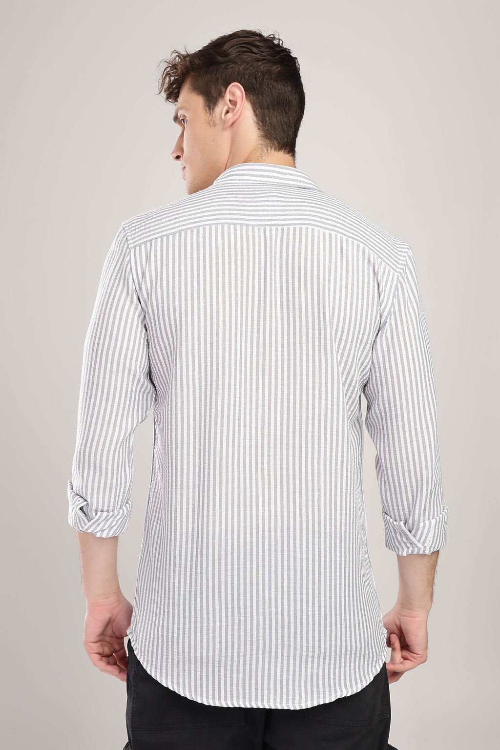 Men Linen Like Lining Shirt-Lt Grey