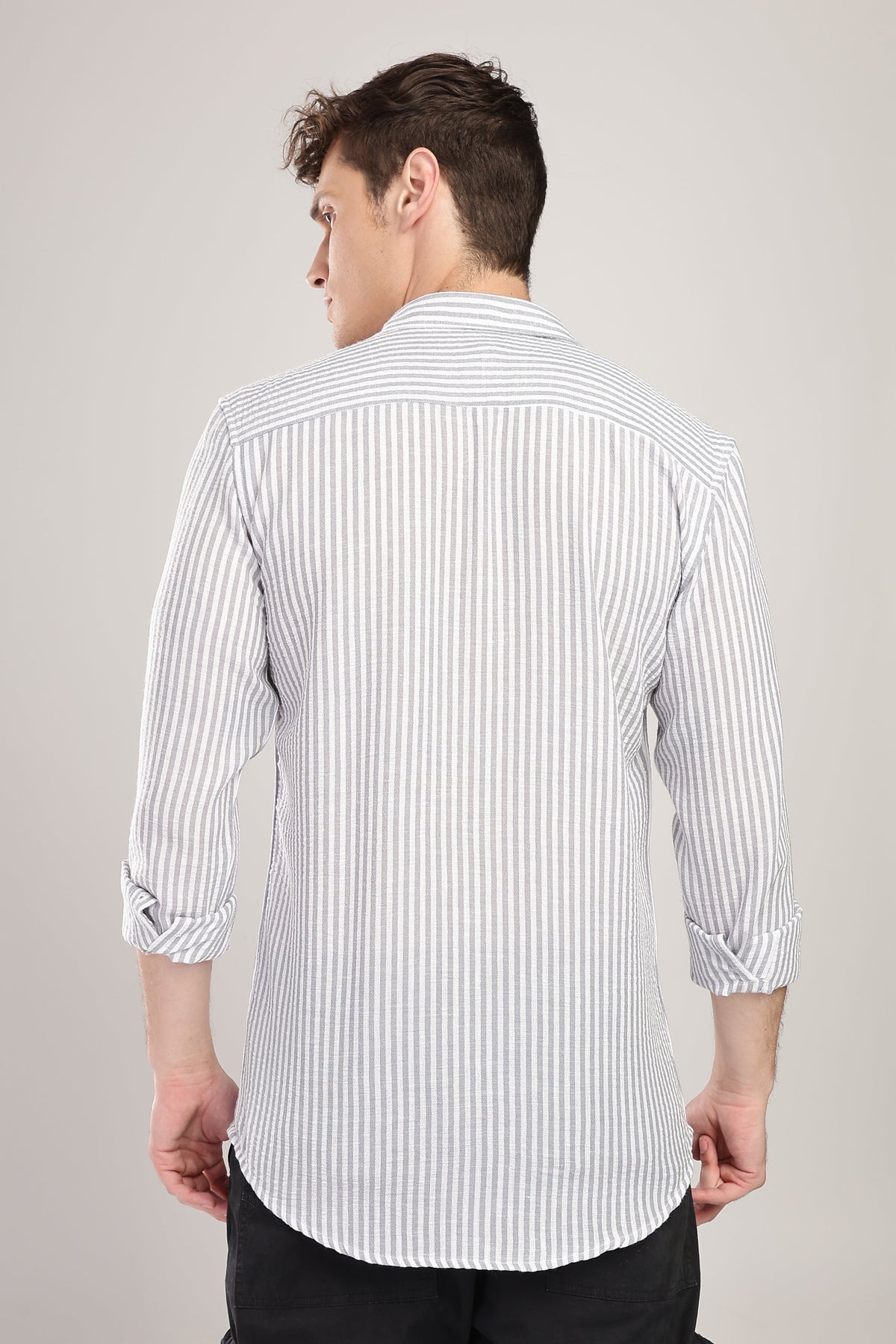 Men Linen Like Lining Shirt-Lt Grey